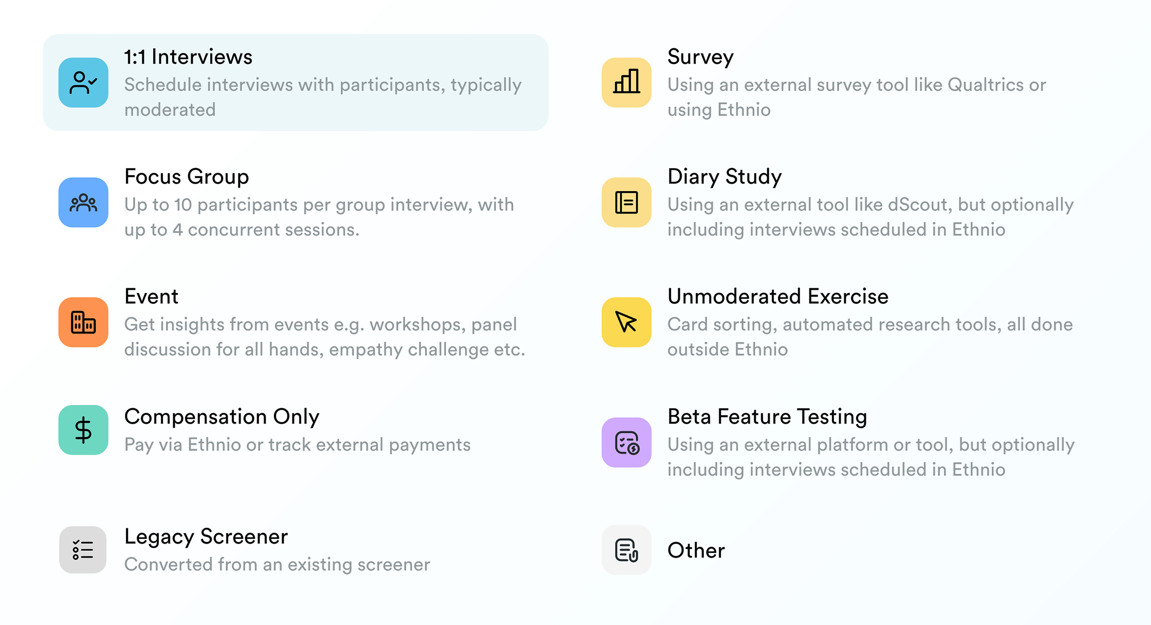 What kind of studies does your team run? Ethnio has you covered